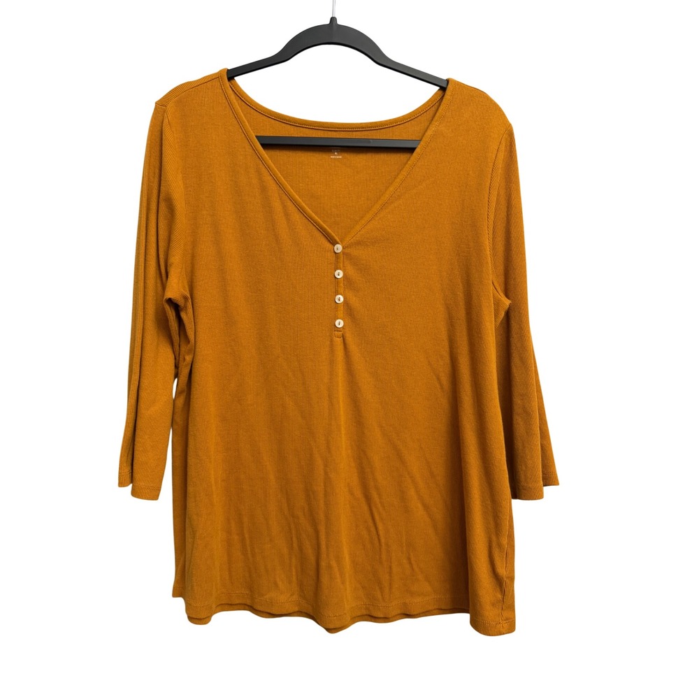 Old Navy Women XL Slim Fit Elbow Sleeve Henley Ribbed Top Tobacco Orange 449160